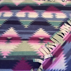 1990s‎ Aztec Fleece Fringed Multicolor Throw 62x62